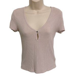 PROJECT SOCIAL T Short Sleeve Tee Urban Outfitters Ribbed Keyhole Dusty Rose XS